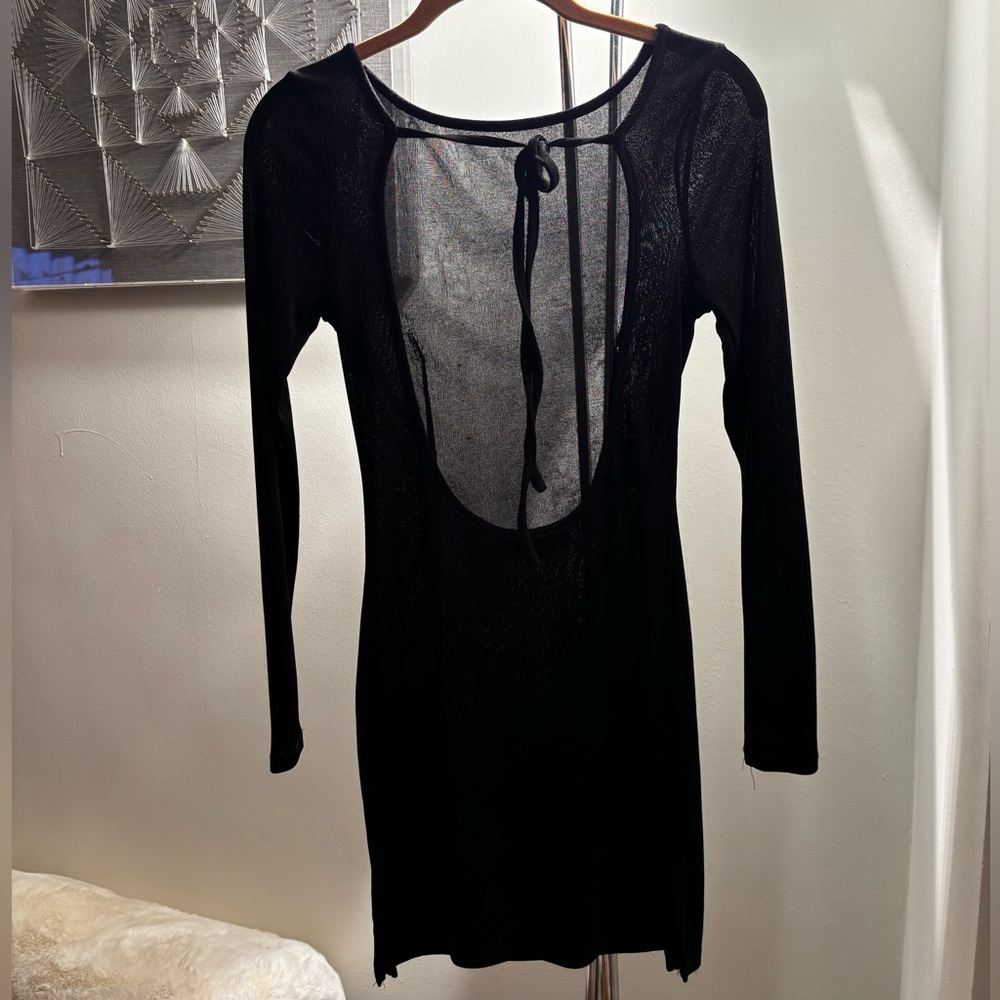 Lioness Princess Polly black long sleeve open back mini dress in Color black- XS